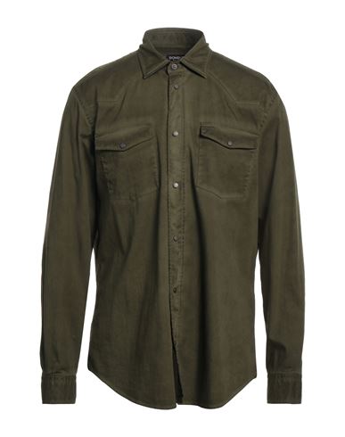 Dondup Man Shirt Military Green Size Xl Cotton, Elastane