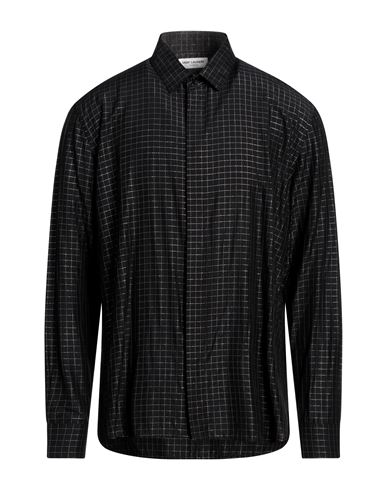 Saint Laurent Man Shirt Black Size 15 ¾ Viscose, Metallic Fiber, Silk