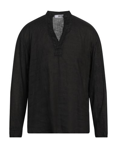 Grifoni Man Shirt Black Size 34 Linen In Brown