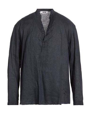 Grifoni Man Shirt Navy Size 36 Linen In Blue