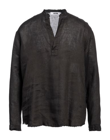 Shop Grifoni Man Shirt Dark Brown Size 38 Linen