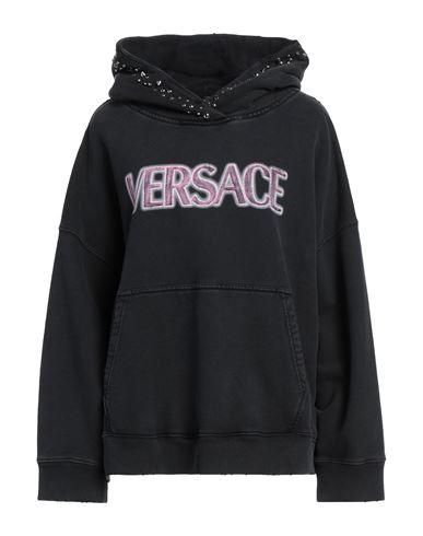 Shop Versace Woman Sweatshirt Black Size 6 Cotton, Metal