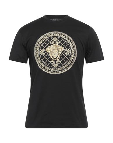 Versace Man T-shirt Black Size L Cotton, Viscose, Metallic Polyester, Aluminum, Glass