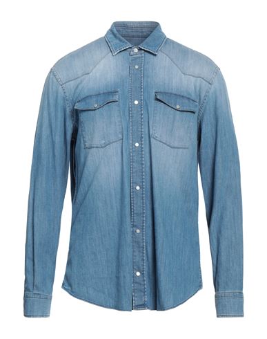 Dondup Man Denim Shirt Blue Size Xxl Cotton, Elastane