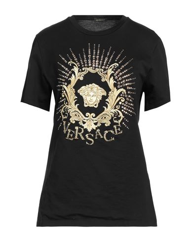Versace Woman T-shirt Black Size 2 Cotton, Glass
