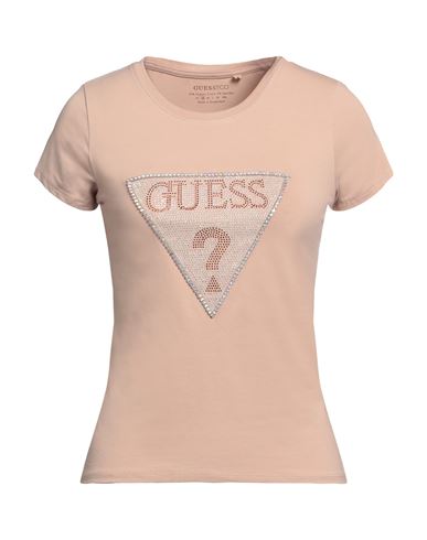 Guess Woman T-shirt Light Brown Size M Cotton, Elastane In Beige