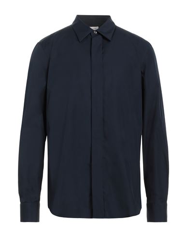 Shop Alexander Mcqueen Man Shirt Navy Blue Size 16 ½ Cotton