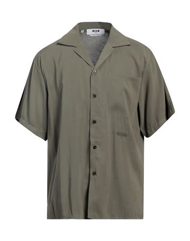 Msgm Man Shirt Military Green Size 15 Viscose, Polyester