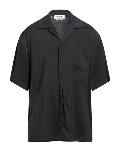 Shop Msgm Man Shirt Black Size 16 ½ Viscose, Polyester