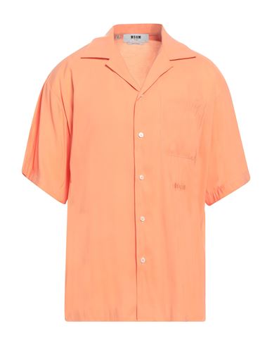 Msgm Man Shirt Salmon Pink Size 16 ½ Viscose, Polyester
