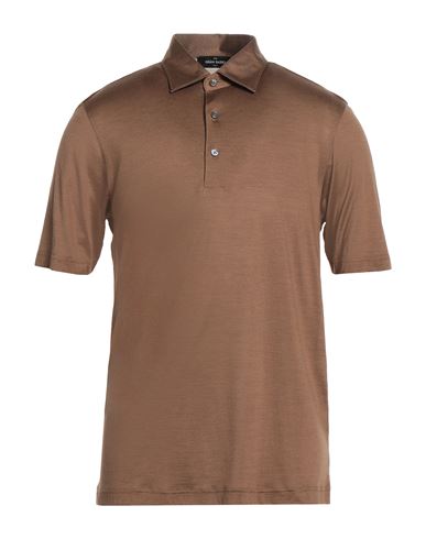 Gran Sasso Man Polo Shirt Camel Size 40 Silk In Brown