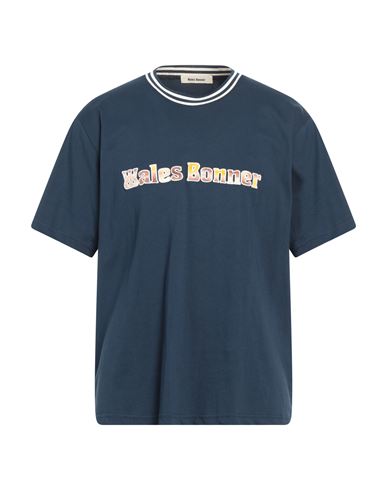 Shop Wales Bonner Man T-shirt Navy Blue Size Xl Organic Cotton, Polyester, Elastane