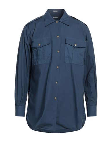 Massimo Alba Man Shirt Navy Blue Size Xl Cotton, Elastane