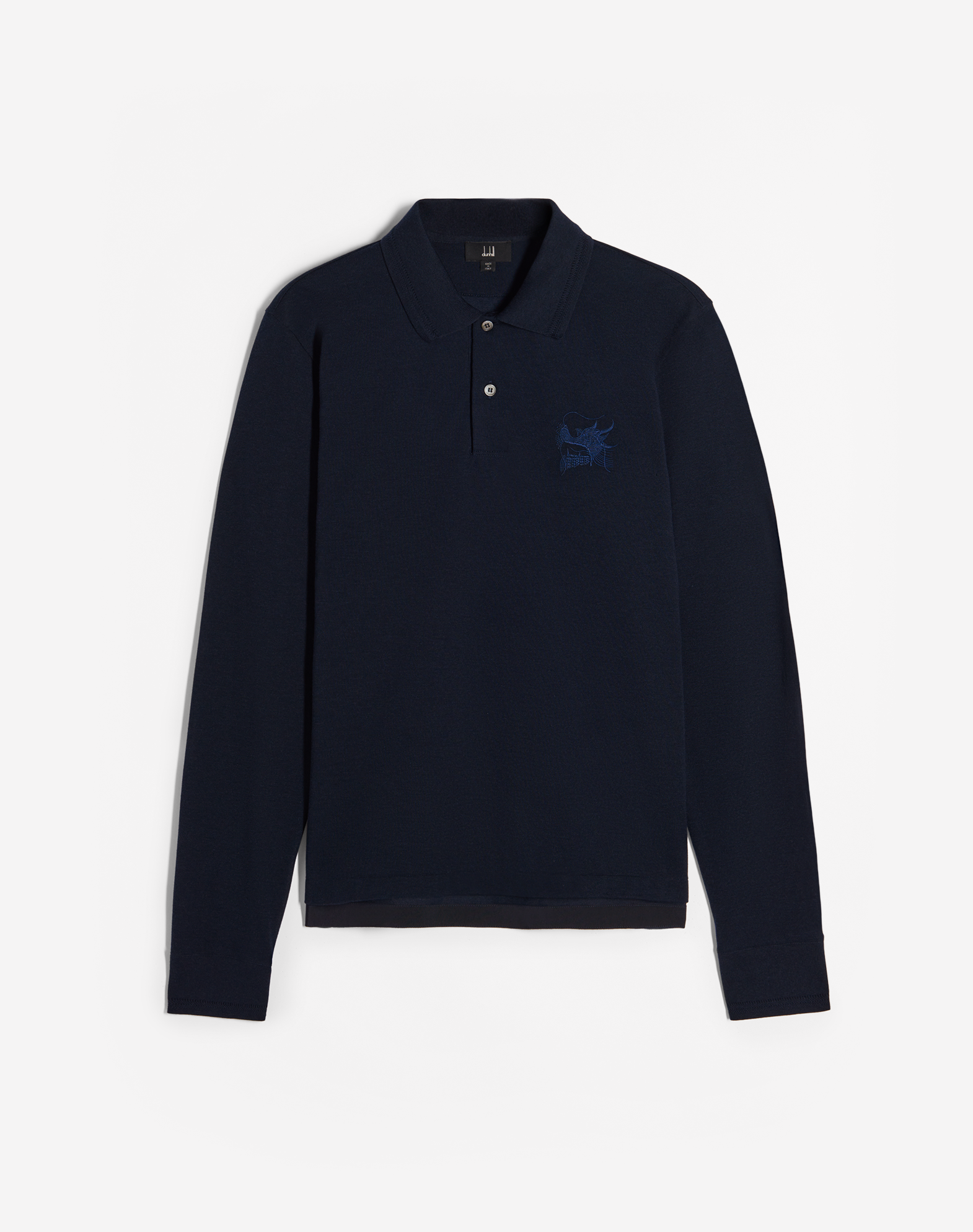Dunhill Cotton Cashmere Long Sleeve Polo In Black