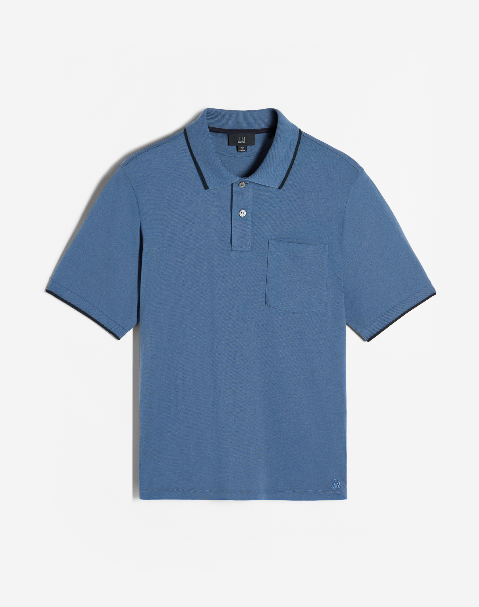 Dunhill Cotton Silk Pocket Short Sleeve Polo In Blue