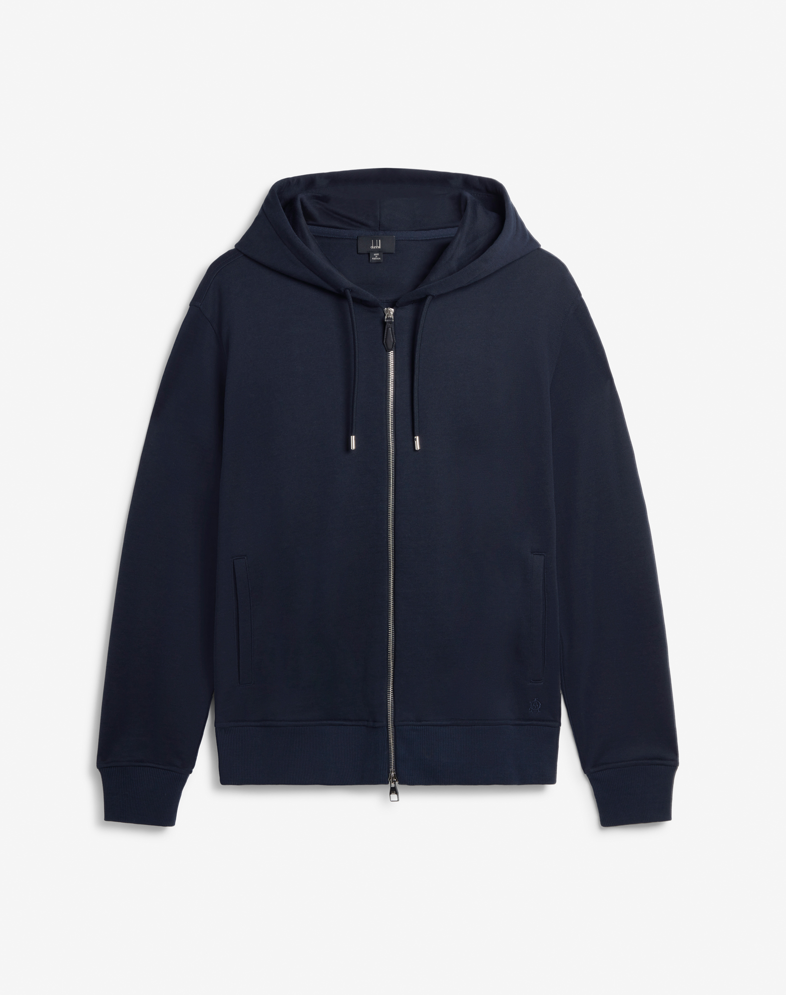 Shop Dunhill Insignia Cotton Silk Zipped Hoodie In Black