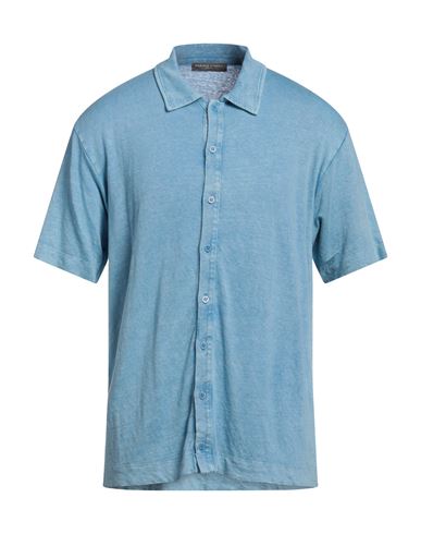 Daniele Fiesoli Man Shirt Azure Size Xl Linen, Elastane In Blue