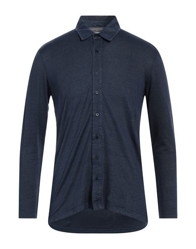 Daniele Fiesoli Man Shirt Navy Blue Size S Linen, Elastane