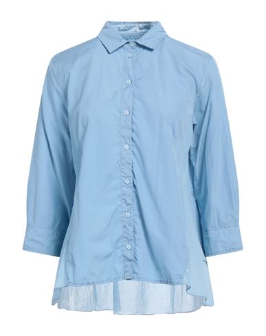 European Culture Woman Shirt Sky Blue Size L Cotton, Elastane