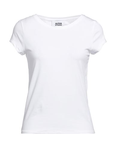 Alpha Studio Woman T-shirt White Size 6 Cotton, Elastane