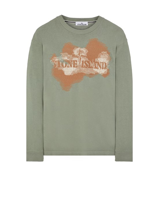 STONE ISLAND 2RLE7 PRINTED COTTON JERSEY WITH 'CAMO THREE' EMBROIDERY Long sleeve t-shirt Man Sage Green