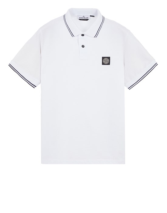 Shop Stone Island Polo Shirt White Cotton, Elastane