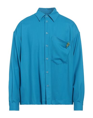 Bonsai Man Shirt Azure Size L Virgin Wool, Elastane In Blue