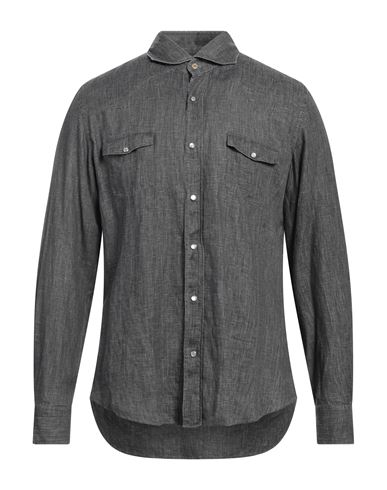 Giannetto Man Shirt Steel Grey Size 18 Linen