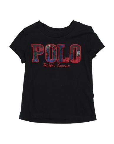 Polo Ralph Lauren Babies'  Plaid-logo Cotton Jersey Tee Toddler Girl T-shirt Black Size 5 Cotton