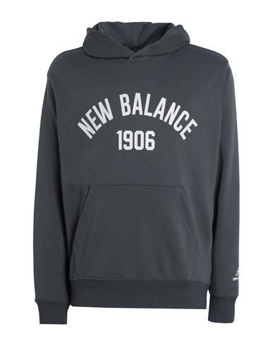 New Balance Essentials Varsity Fleece Hoodie Man Sweatshirt Lead Size L Cotton, Polyester In Grey