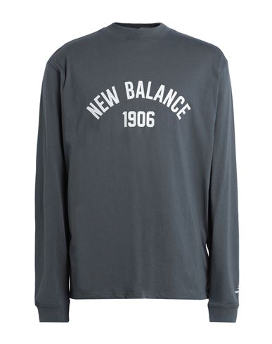 New Balance Essentials Varsity Long Sleeve T-shirt Man T-shirt Lead Size S Cotton In Grey