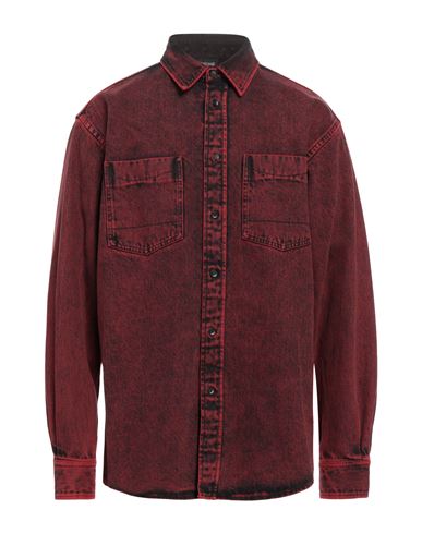 Just Cavalli Man Denim Shirt Brick Red Size 38 Cotton