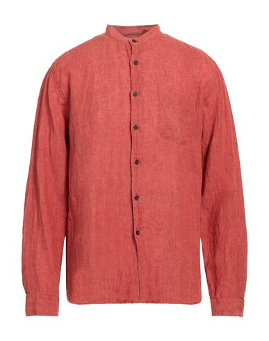 Xacus Man Shirt Rust Size 17 Linen In Red