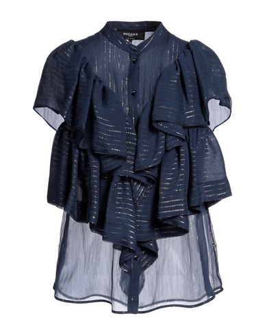 Shop Rochas Woman Shirt Midnight Blue Size 4 Silk, Metallic Polyester