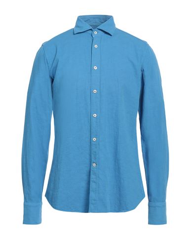 Tintoria Mattei 954 Man Shirt Azure Size 17 Cotton In Blue