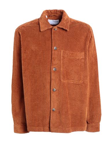 Selected Homme Man Shirt Rust Size L Cotton, Recycled Cotton In Red
