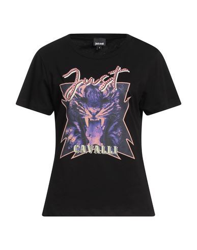 Just Cavalli Woman T-shirt Black Size M Cotton, Glass