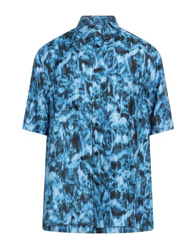 Burberry Man Shirt Azure Size Xl Silk In Blue