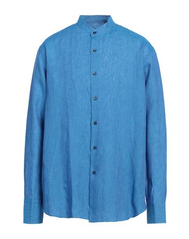 Brioni Man Shirt Bright Blue Size Xl Linen