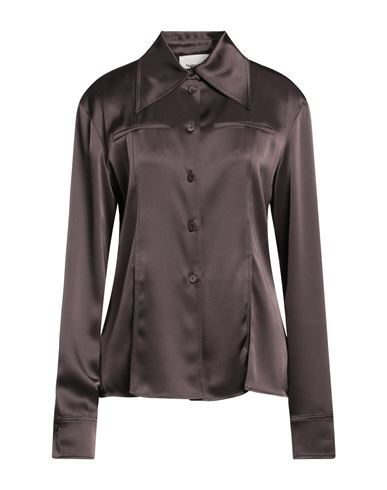 Nanushka Woman Shirt Dark Brown Size L Triacetate, Polyester