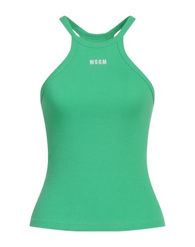 Shop Msgm Woman Top Green Size Xl Cotton, Elastane