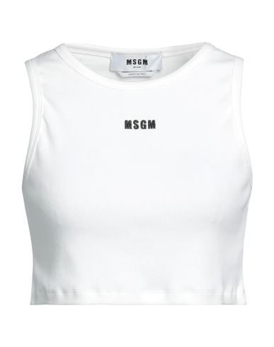 Msgm Woman Top White Size Xl Cotton, Elastane