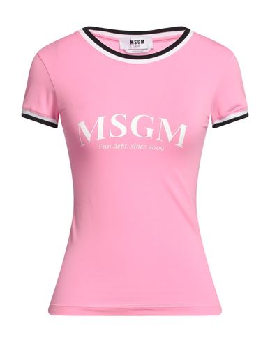 Msgm Woman T-shirt Pink Size L Cotton, Elastane, Polyamide