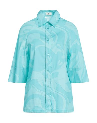 Shop Etro Woman Shirt Turquoise Size 4 Cotton In Blue