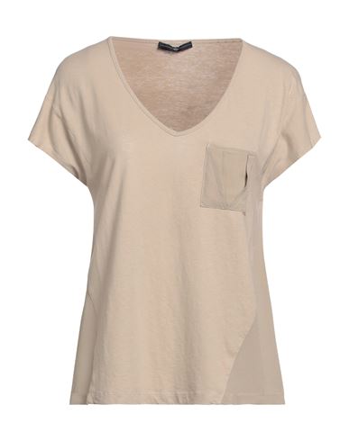 High Woman T-shirt Sand Size L Cotton, Linen, Rayon In Beige
