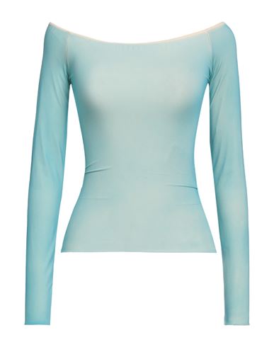 Mm6 Maison Margiela Woman T-shirt Sky Blue Size L Polyamide, Elastane