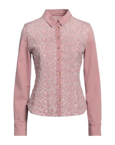 Marani Jeans Woman Denim Shirt Pastel Pink Size 4 Cotton, Elastane