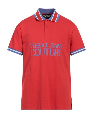 Versace Jeans Couture Man Polo Shirt Tomato Red Size S Cotton, Polyester, Elastane