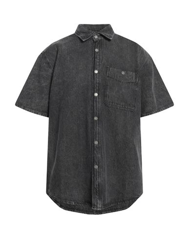 Shop American Vintage Man Denim Shirt Steel Grey Size S/m Cotton