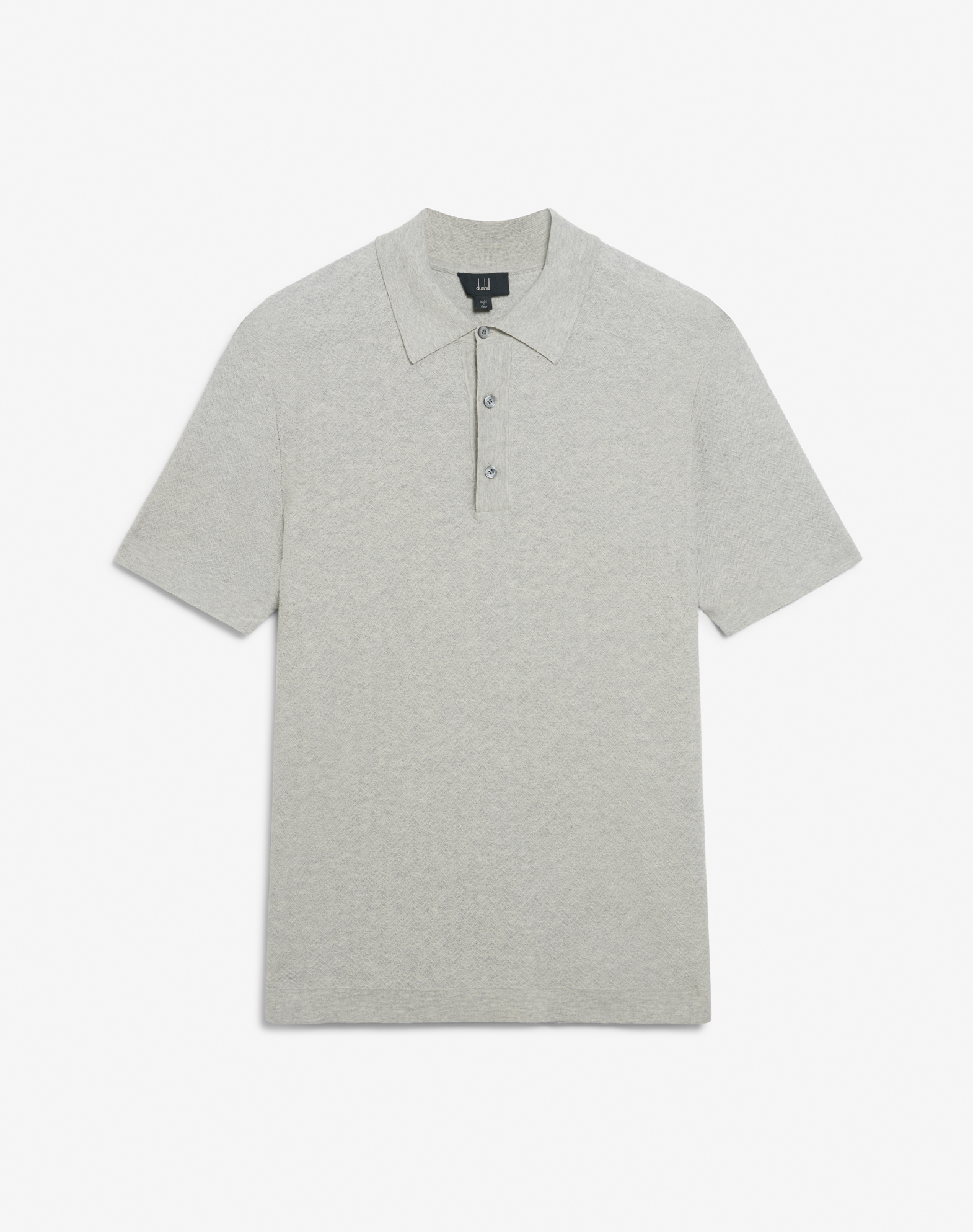 Shop Dunhill Herringbone Textured Cotton Short Sleeve Polo In Grey